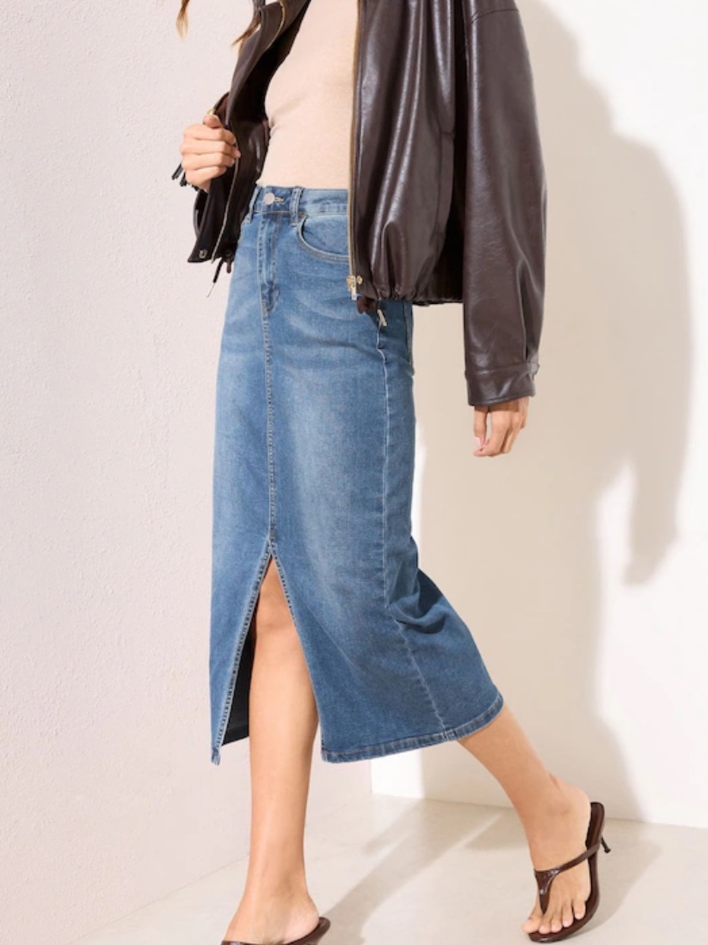 Universal Thread Blue Denim Midi Skirt with Front Slit